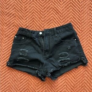 SHEIN Petite M Black Distressed Denim Shorts